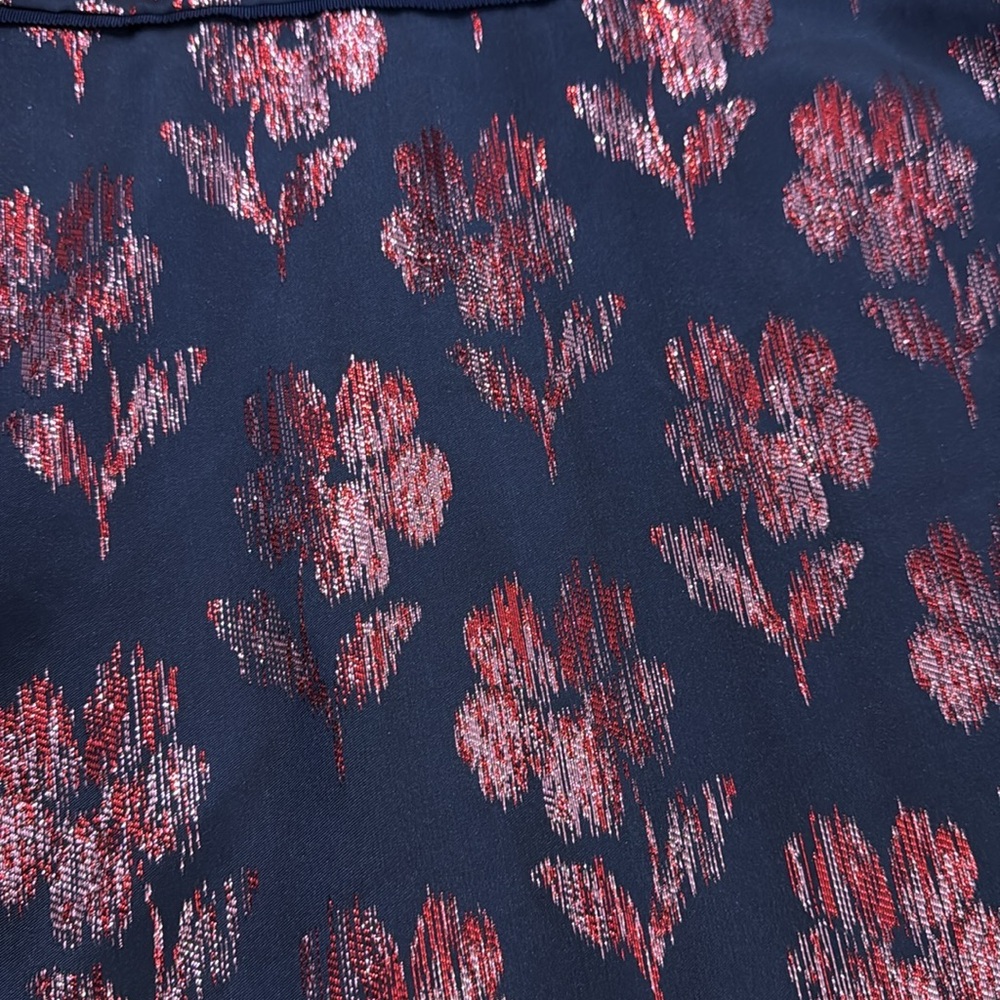 NWT Draper James Floral Jacquard Midi Dress Size 8 Fit Flare Navy Pink Metallic - Picture 11 of 13